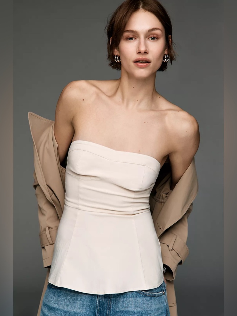 NWT MAEVE Fit-and-Flare Strapless Top Ivory Size Large - Picture 1 of 9